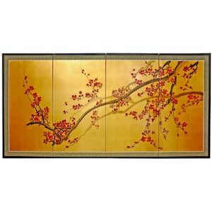 36 in. x 72 in. "Plum Tree on Gold Leaf Silk Screen" Wall Art