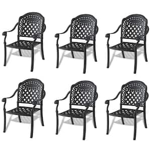 Black Cast Aluminum Outdoor Dining Chair with Random Solid Color Cushions (6-Pack)