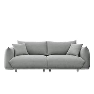 90.5 in. Wide Square Arm Fabric Modern Sofa With Stable Metal Legs, 2-Pillows in Gray