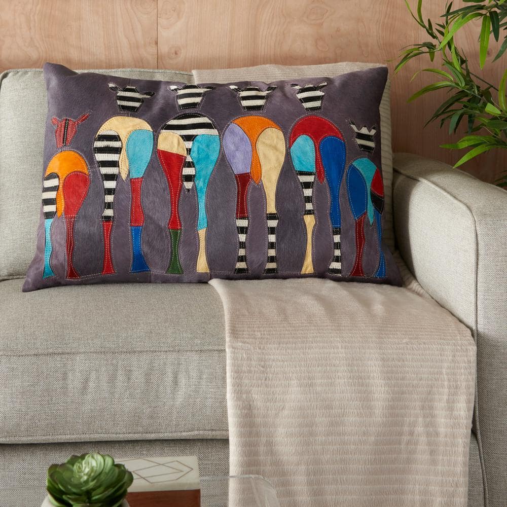 Multicolor Leather Hide Zebra Pattern Rectangular Throw Pillow