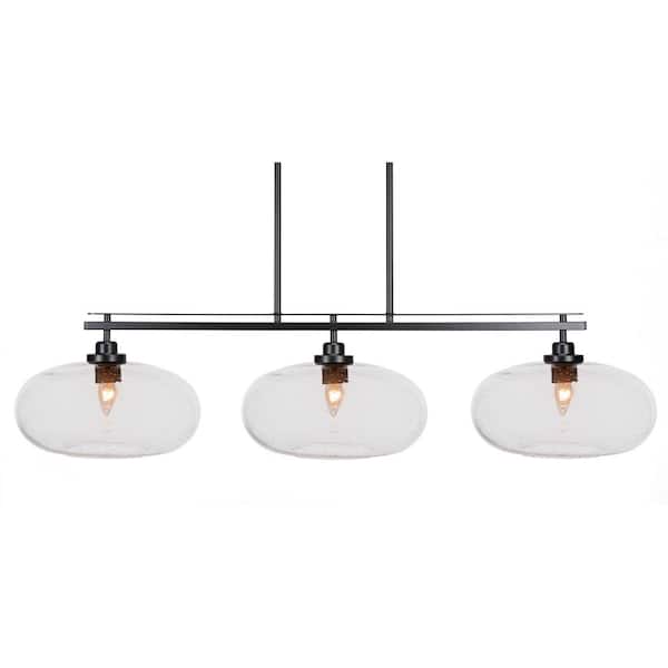 Unbranded Monroe 3-Light, Matte Black Billiard Light, Any room with 13 in. Clear Bubble Glass Shades no bulbs included