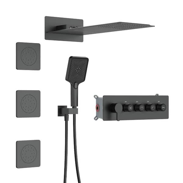 GIVING TREE 6-Spray Patterns 23 in. Wall Mount Dual Shower Heads 3-Jet Hand Shower Mixer Shower System Combo Set in Matte Black
