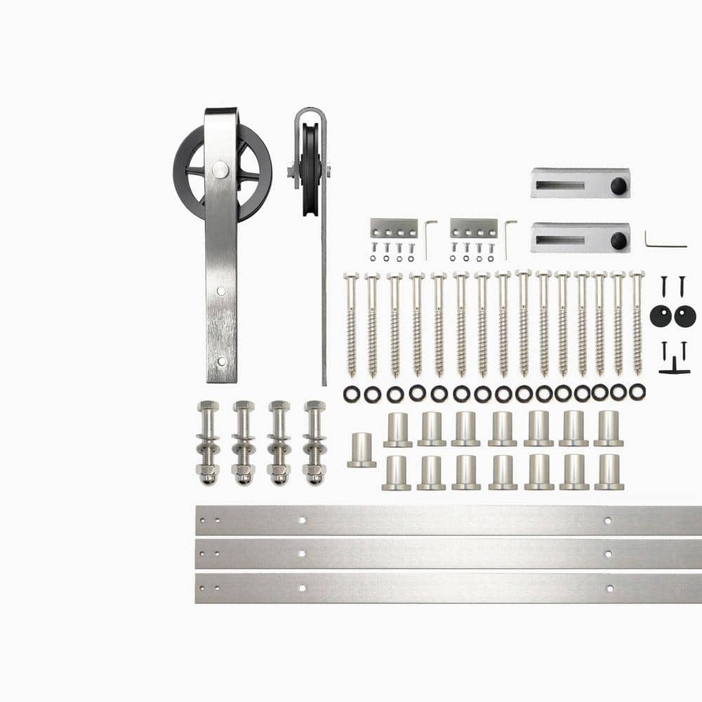 20 ft./240 in. Brushed Nickel Non-Bypass Sliding Barn Door Hardware Kit Spoke Wheel Design Roller for Single Door price history on PriceWatchPro