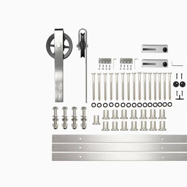 HOMACER 20 ft./240 in. Brushed Nickel Non-Bypass Sliding Barn Door Hardware Kit Spoke Wheel Design Roller for Single Door