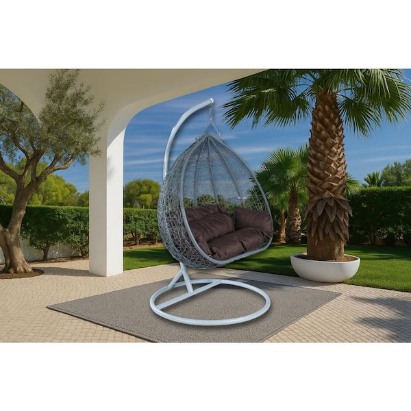 Leisuremod Hanging Metal Porch Swing Chair in Grey Stainless Steel Frame with Cushions Recluse Collection in Brown