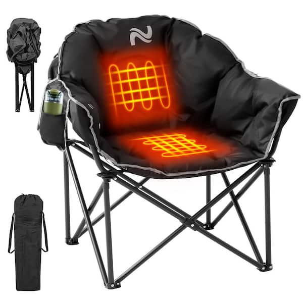 BOZTIY Oversized Heated Camping Chair XL Patio Lounge Chair with 3-Heat Level Portable Folding Heated Lawn Chair for Camping
