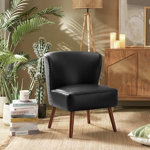 Timon Mid-century Modern Wingback Variety Fabric Pattern Side Chair with Solid Wood Legs-Black