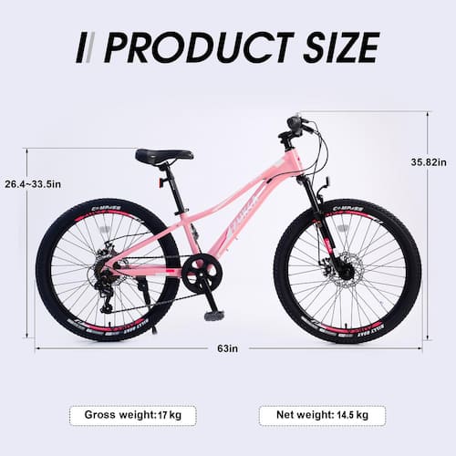 Pink 24 Bike Disc Brakes 24 Wheels Mountain Bike Carbon Steel