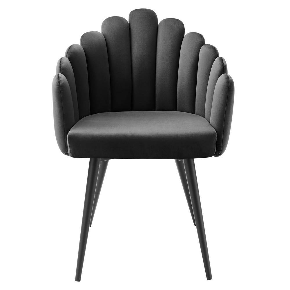 Retro Modern Charcoal Velvet Upholstered Arm Chair with Metal Frame