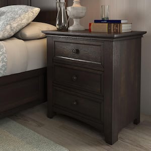 3-Drawer Antique Black Wood Modular Storage Nightstand with Charging Station 28 in. W x 20 in. D x 30 in. H