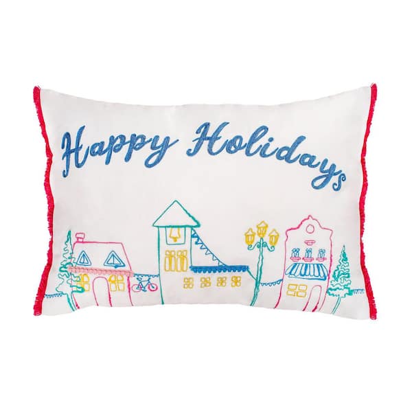 20 in. HGTV Home Collection Embroidered “Happy Holidays” Pillow