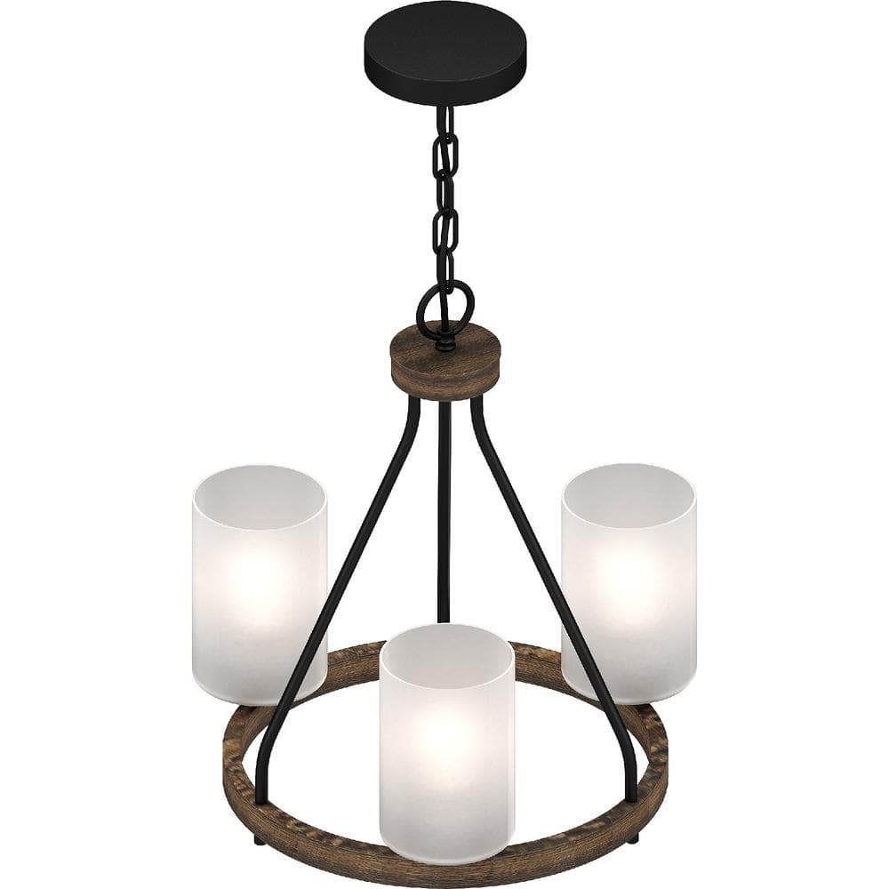Black Walnut 17" Mini Chandelier with Frosted Glass Shades