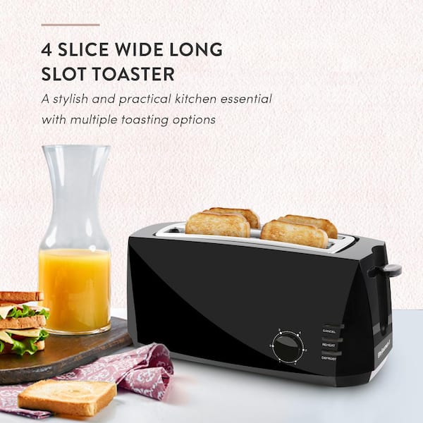 Elite Gourmet 4 Slice Long Slot, Black Cool Touch Toaster