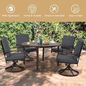 Patio Wicker Swivel Outdoor Dining Chair with Gray Cushion (Set of 4)