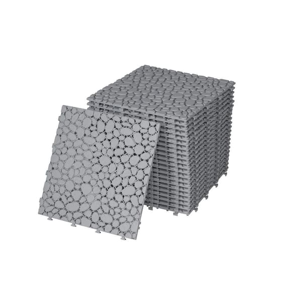 FUNKOL 12 in. x 12 in. Gray Square Plastic Waterproof Bathroom Flooring, Hold 440 lbs., 24-Pieces (1-Pack)