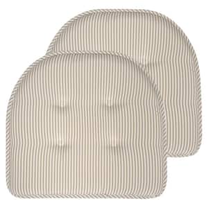 Pinstripe Memory Foam U-Shaped 17 in. x 16 in. Non-Slip Indoor/Outdoor Chair Seat Cushion Taupe, (2-Pack)