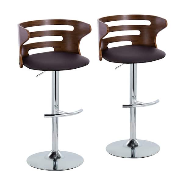 Lumisource Cosi 32.25 in. Brown Faux Leather, Walnut Wood & Chrome