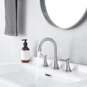 2-Handle 3 Hole Bathroom Faucet 8 in. Widespread Faucet for Bathroom Sink with Pop-up Drain in Brushed Nickel