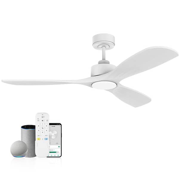 REDIAMS 52 in. Modern Outdoor Indoor White Ceiling Fans with LED Lights Remote, Voice Control via WIFI Alexa App, Quiet DC Motor