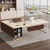 BYBLIGHT Capen 70.87 in. L Shaped Beige and Walnut Wood Executive Desk with 55 in. File Cabinet L Shaped Computer Desk for Office BB-XK00670YF