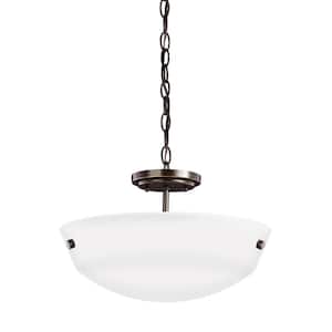 Kerrville 2-Light Bronze Traditional Transitional Semi-Flush Mount Convertible Pendant with Dimmable LED Light Bulbs