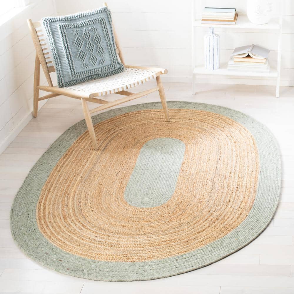 Gray Braided Handmade Reversible Oval 6' x 9' Wool Cotton Rug