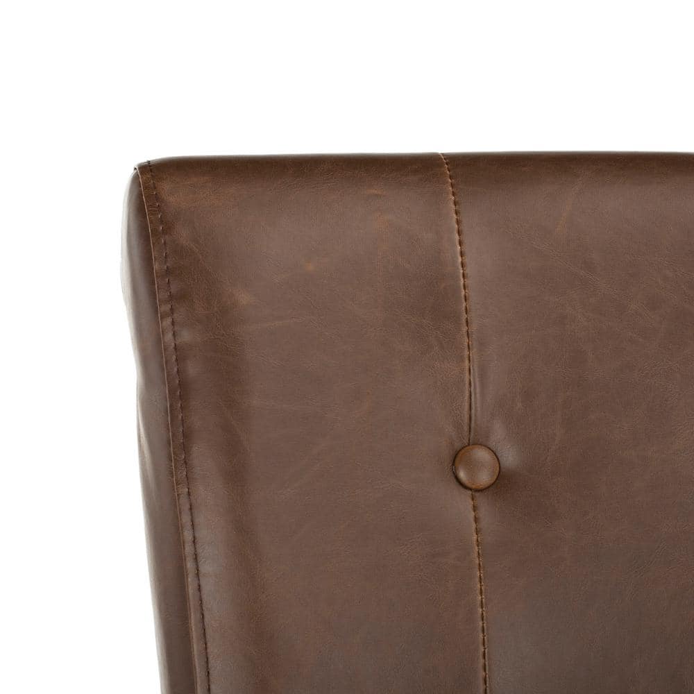 Transitional Tufted Brown Leather Counter Stool - Set of 2