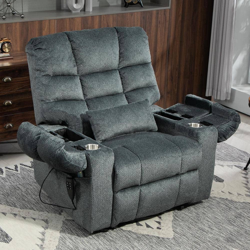 Blue-1 3-Motor Zero Gravity Power Lift Recliner with Armrest Storage, Massa