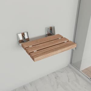 Wall-Mounted Shower Seat with Polished Chrome Joints in Natural Wood