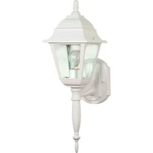 1-Light Outdoor White Wall Lantern Sconce with Clear Seed Glass