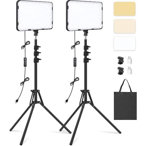 OBJLGEV 2 Pack LED Video Light with 63 in. Tripod Stand, 2500-8500K Dimmable Photography Studio Lighting