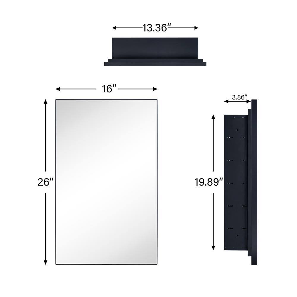 16'' x 26'' Black Metal Framed Medicine Cabinet with Mirror