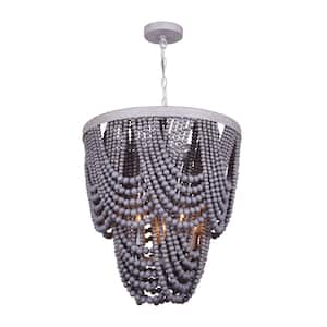 Leora 5-Light Brushed Grey Chandelier with Grey Real Wood Beads