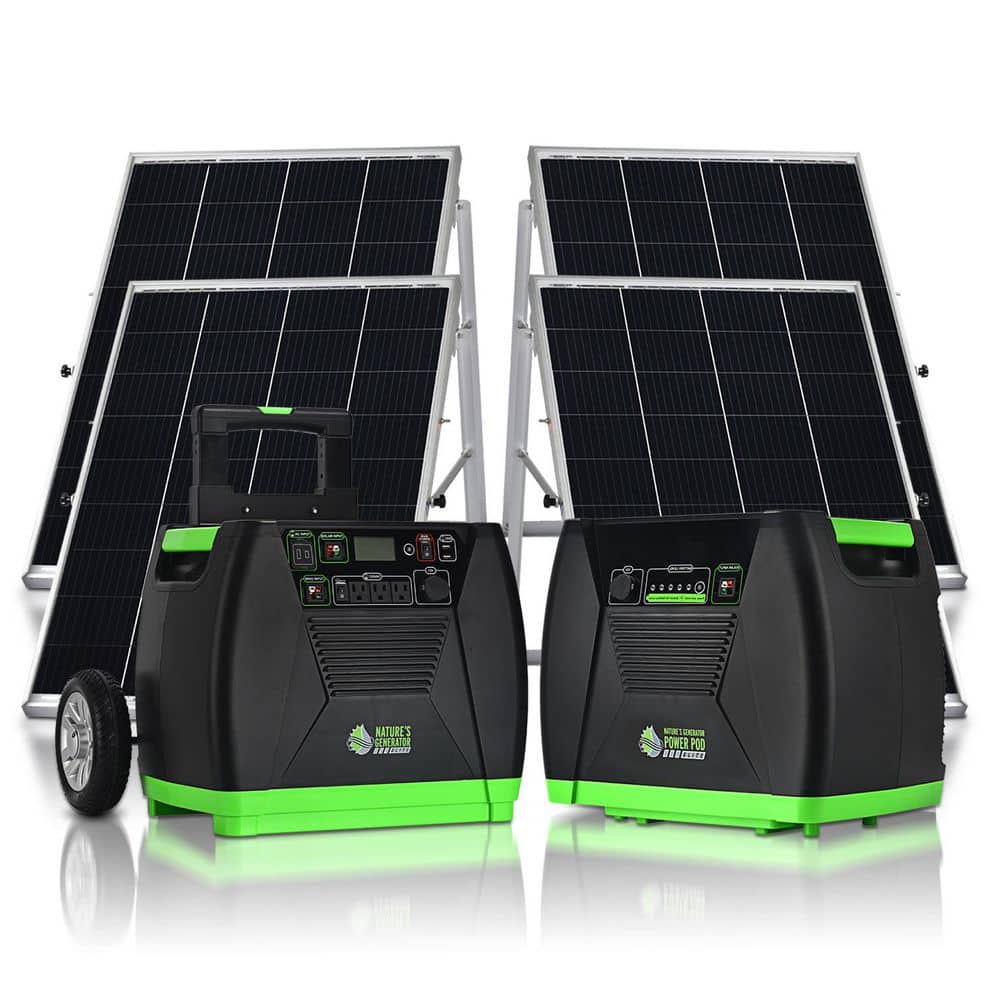 NATURE'S GENERATOR ELITE 3600-Watt/5760W Peak Push Button Start Solar Powered Portable Generator with Four 100W Solar Panels and Power Pod