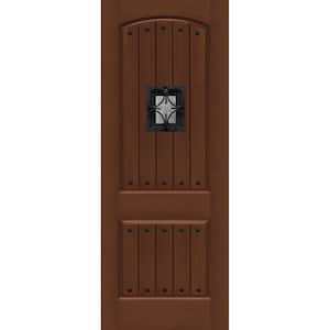 Regency 36 in. x 96 in. 2P Plank Oxford SE Universal Handing Chestnut Stain Fiberglass Front Door Slab with Clavos