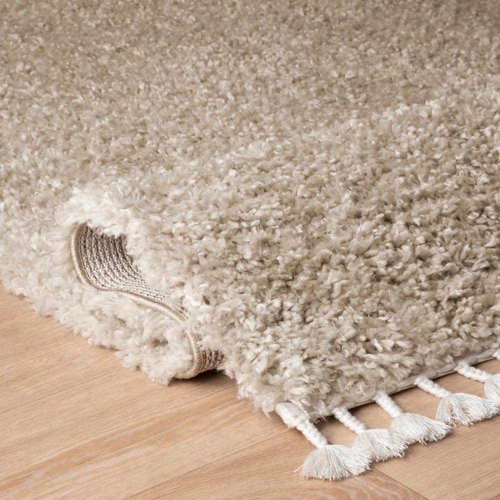 Cozy Beige Braided Tassel Shag Area Rug - Easy Care 3'x5'
