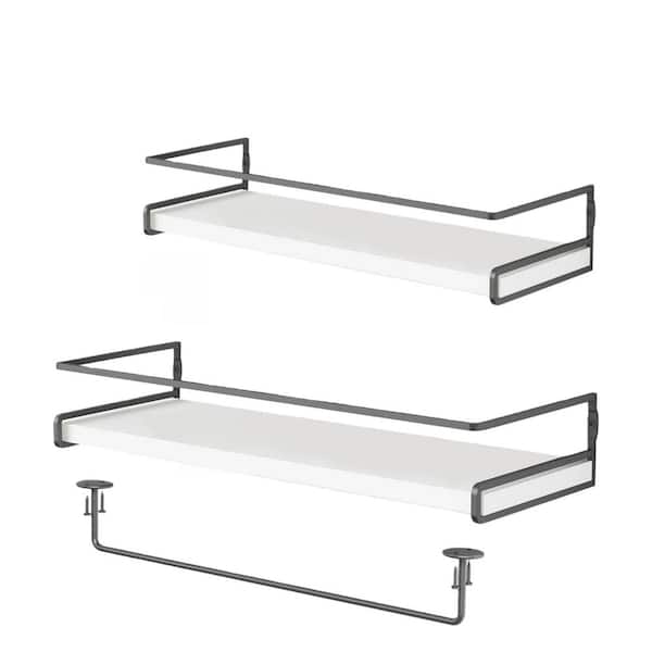 2-Pack 14 in. Wall Mounted Bathroom Shelves Towel Bar for Bathroom Organizer, Bedroom Kitchen Storage in White-Grey