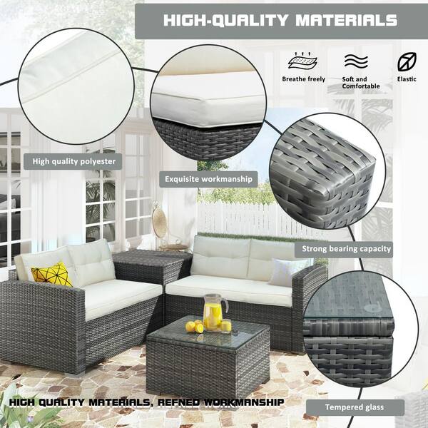 Mondawe Classic Natural Style Gray Wicker Outdoor Furniture Sofa Set With Large Storage Box And Beige Cushions Mdp 17211 The Home Depot Gray Wicker Outdoor Furniture Sofa Set, Peckham Park Outdoor Furniture