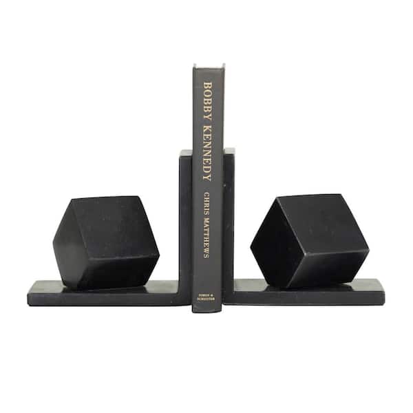 CosmoLiving by Cosmopolitan 6 in. x 6 in. Black Marble Modern Bookends (Set of 2)
