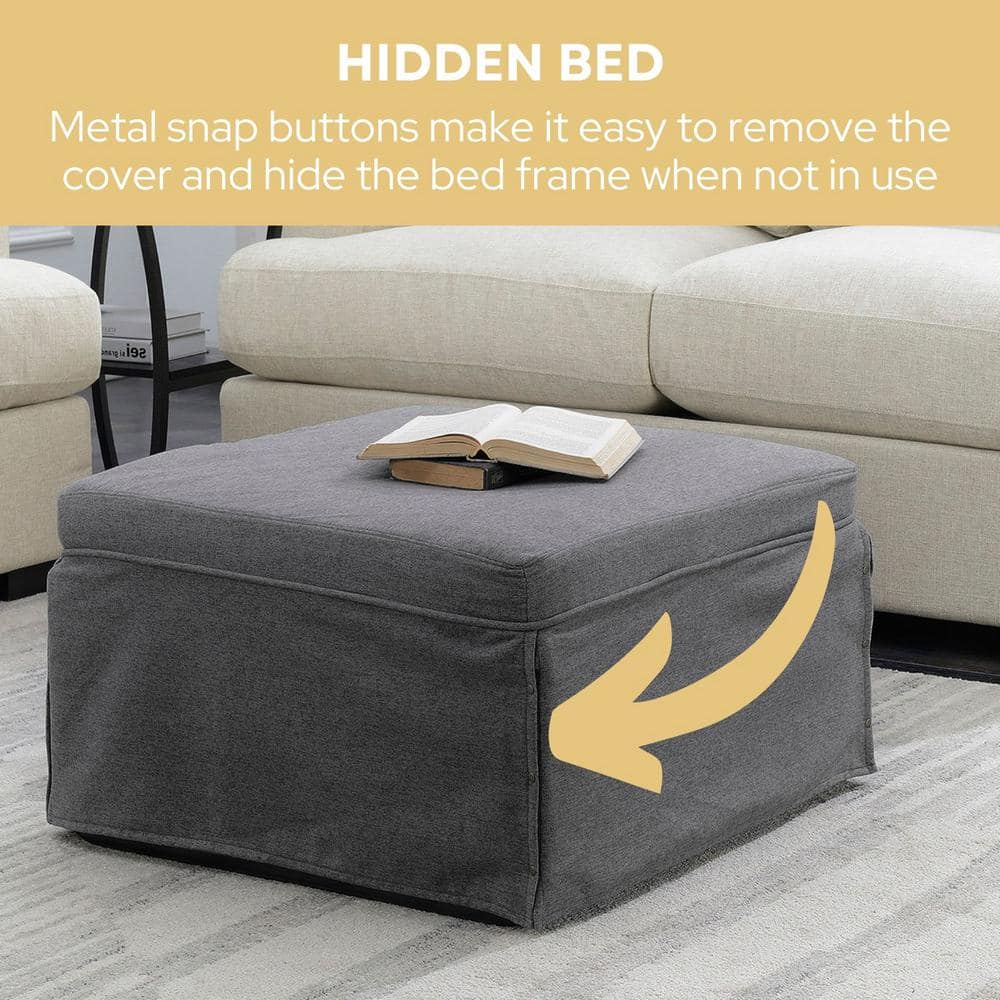 Gray Steel Folding Bed Ottoman with Storage