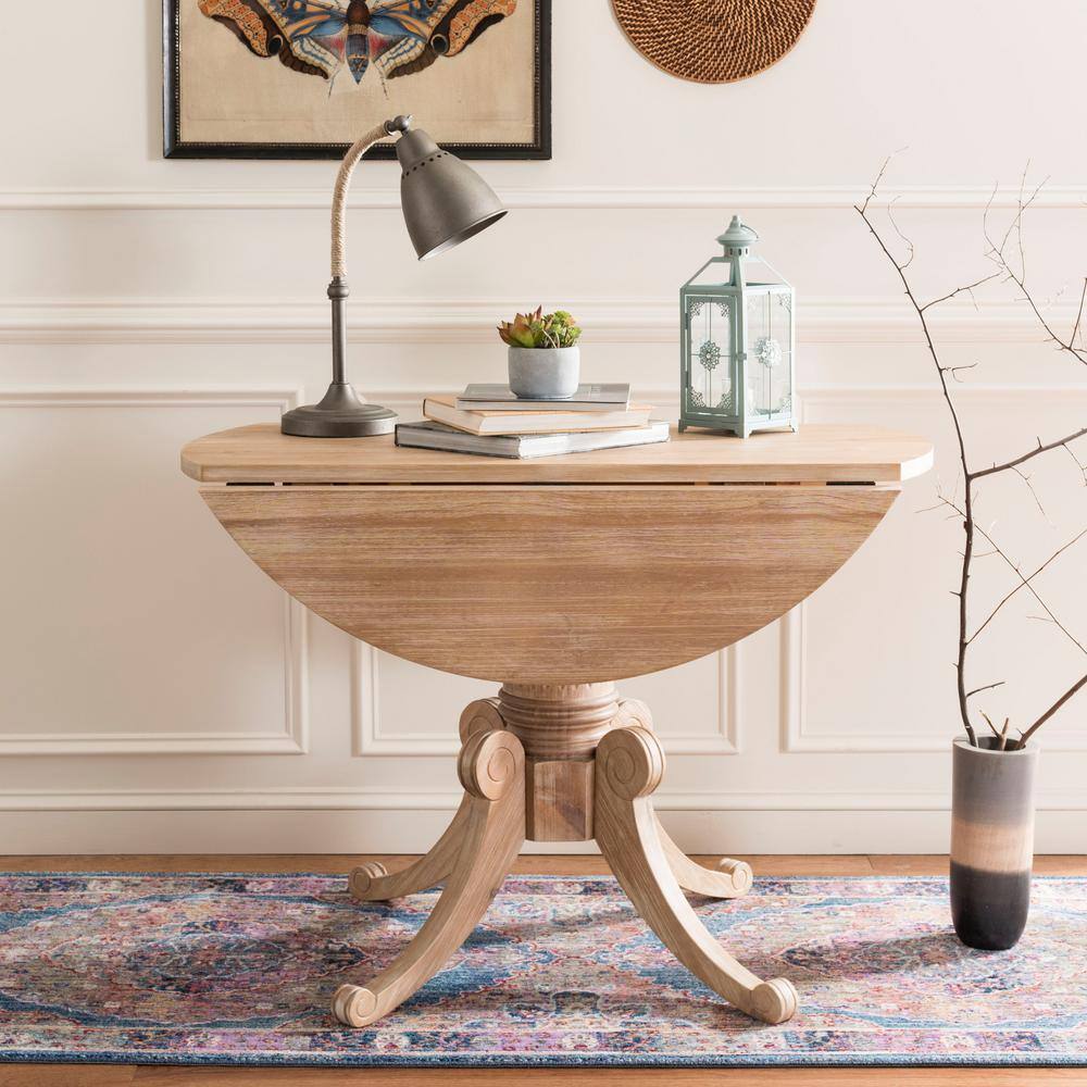 Round Beige Reclaimed Wood Extendable Dining Table