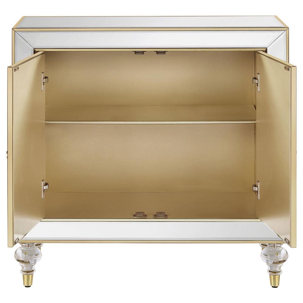 Glamorous Mirror and Champagne 2-Door Accent Cabinet
