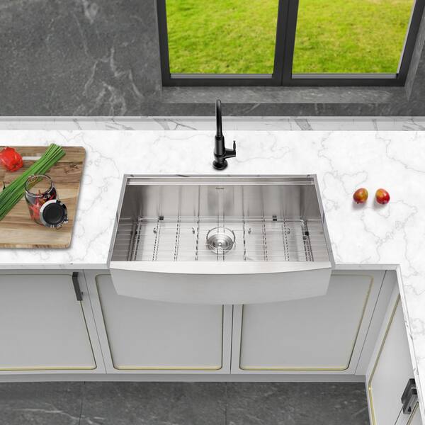 Matrix Decor Stainless Steel 36 In Single Bowl Farmhouse Apron Front Kitchen Sink With Workstation Lma2s36219a1 The Home Depot