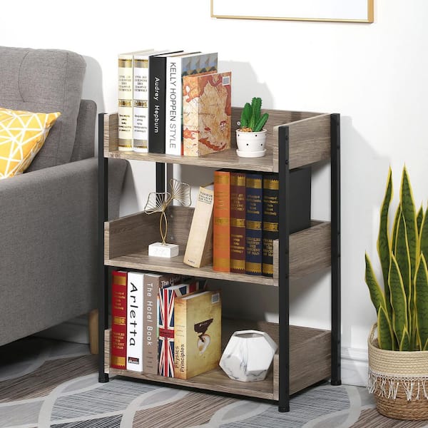 VECELO Compact 3-Tier Bookshelf, Rustic Wood Storage Organizer