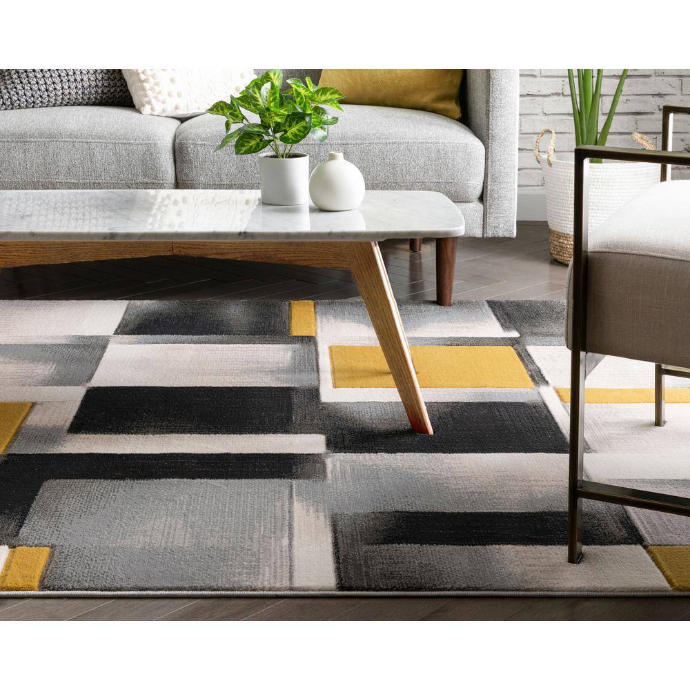 Modern Geometric Gold Synthetic 8' x 10' Easy-Care Area Rug