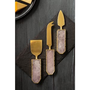 Brittany Rose Quartz Cheese Knives and Spreaders (Set of 3)