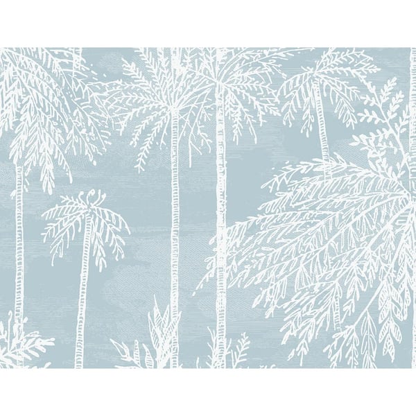 LILLIAN AUGUST 60.75 sq. ft. Coastal Haven Hampton Blue Palm Grove Embossed Vinyl Unpasted Wallpaper Roll