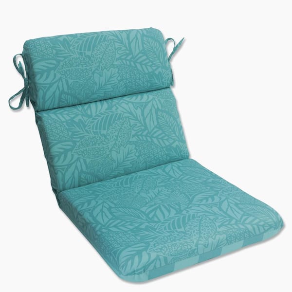 Pillow Perfect Reversible Botanical Stripe 21 in. W x 3 in. H Deep Seat, 1-Piece Chair Cushion with Round Corners in Turquoise Maven