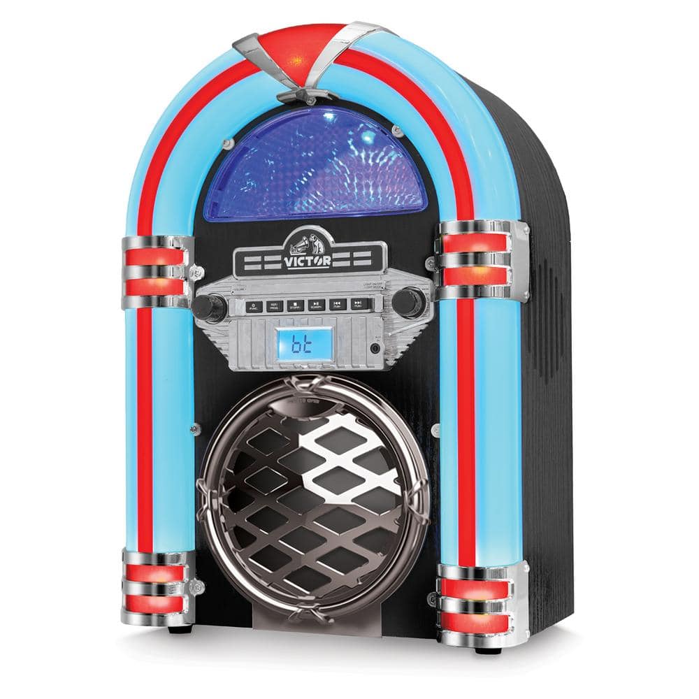 Victor Broadway Bluetooth Jukebox CD Player, FM Radio, Built-In Stereo Speakers and Color Changing LED Lighting, Black