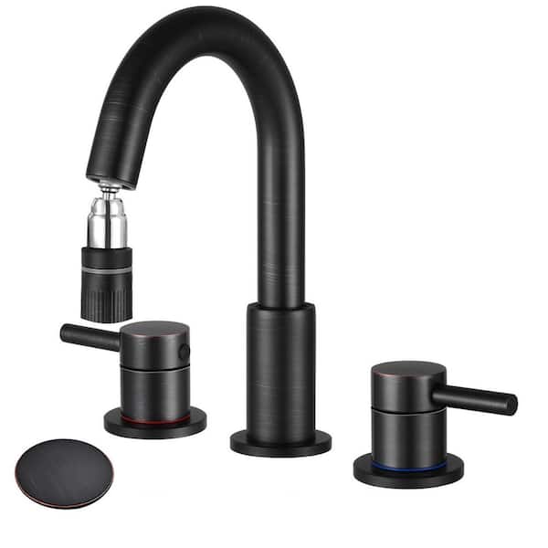 2 handle Pull down Spout 8 in. Widespread Bathroom Faucet 3 Hole Bathroom Sink Faucet in Oil Rubbed Bronze